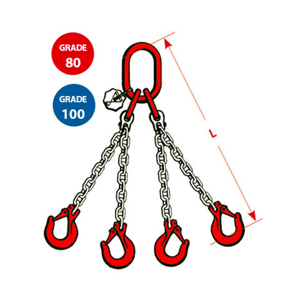 BotaBay Chaîne G80 4 Brins 8 Mm – 2 M – Charge Max 6 Tonnes – Levage & Transport Charges Lourdes