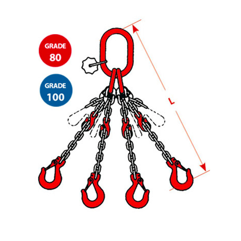 Chaîne De Suspension 4 Brins 4 Tonnes – Longueur 2 M, Diamètre 6 Mm – Acier G80 – Pour Levage Mines, Ports, Chantiers - 4